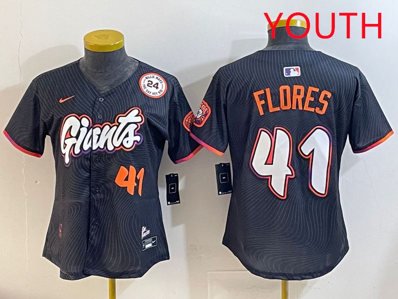 Youth San Francisco Giants #41 Flores Black Joint Name 2025 Nike MLB Jersey style 7